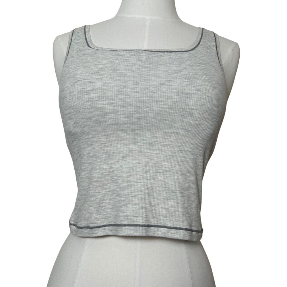 Dazyyou Ribbed Square Neck Tank Top Built In Bra Grey M Workout Basic